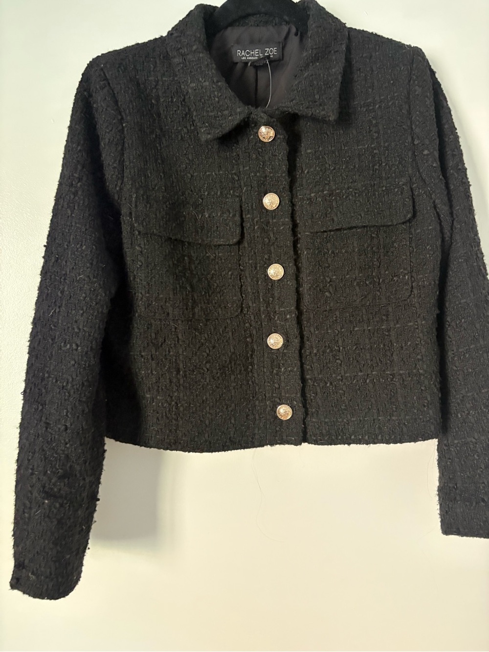 Rachel Zoe Black Tweed Button Jacket